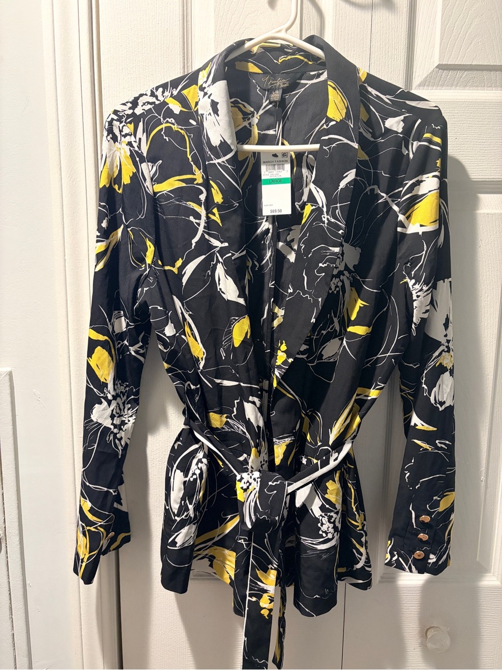 Thalia Sodi Black Floral Wrap Cardigan with Yellow & White Accents